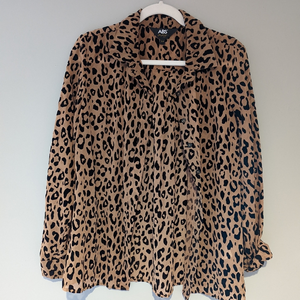 ABS by Allen Schwartz Leopard Print Polyester Flowy Blouse, size S/P